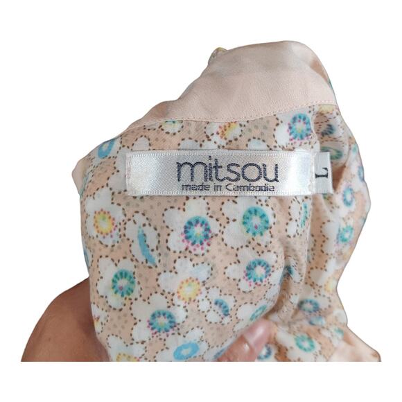 Mitsou Dolman Sleeve Satin Floral Blouse Feminine Spring Summer Work Women's L - Picture 6 of 6